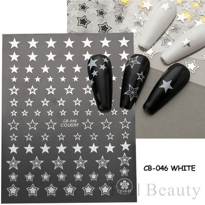Μαύρο ασημί αστέρι 3D αυτοκόλλητο νυχιών Χρυσή καρδιά Αγγλικά γράμματα Εικόνα Αυτοκόλλητο συρόμενο φύλλο χειμερινού μανικιούρ Νυχιών Διακόσμηση NFCB