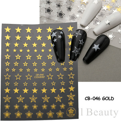 Μαύρο ασημί αστέρι 3D αυτοκόλλητο νυχιών Χρυσή καρδιά Αγγλικά γράμματα Εικόνα Αυτοκόλλητο συρόμενο φύλλο χειμερινού μανικιούρ Νυχιών Διακόσμηση NFCB
