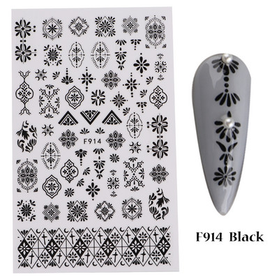 Μαύρο ασημί αστέρι 3D αυτοκόλλητο νυχιών Χρυσή καρδιά Αγγλικά γράμματα Εικόνα Αυτοκόλλητο συρόμενο φύλλο χειμερινού μανικιούρ Νυχιών Διακόσμηση NFCB