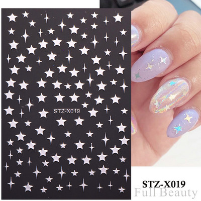 Μαύρο ασημί αστέρι 3D αυτοκόλλητο νυχιών Χρυσή καρδιά Αγγλικά γράμματα Εικόνα Αυτοκόλλητο συρόμενο φύλλο χειμερινού μανικιούρ Νυχιών Διακόσμηση NFCB