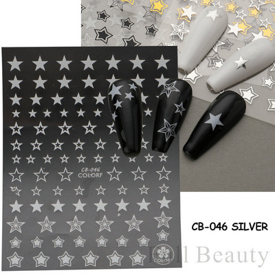 Μαύρο ασημί αστέρι 3D αυτοκόλλητο νυχιών Χρυσή καρδιά Αγγλικά γράμματα Εικόνα Αυτοκόλλητο συρόμενο φύλλο χειμερινού μανικιούρ Νυχιών Διακόσμηση NFCB