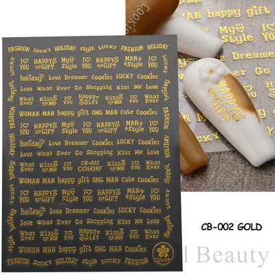 Μαύρο ασημί αστέρι 3D αυτοκόλλητο νυχιών Χρυσή καρδιά Αγγλικά γράμματα Εικόνα Αυτοκόλλητο συρόμενο φύλλο χειμερινού μανικιούρ Νυχιών Διακόσμηση NFCB