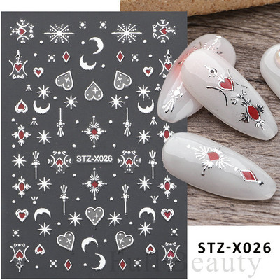 Μαύρο ασημί αστέρι 3D αυτοκόλλητο νυχιών Χρυσή καρδιά Αγγλικά γράμματα Εικόνα Αυτοκόλλητο συρόμενο φύλλο χειμερινού μανικιούρ Νυχιών Διακόσμηση NFCB