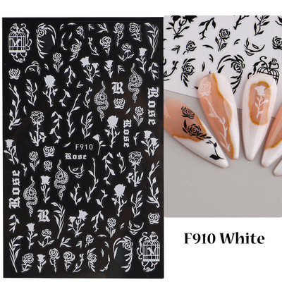 Μαύρο ασημί αστέρι 3D αυτοκόλλητο νυχιών Χρυσή καρδιά Αγγλικά γράμματα Εικόνα Αυτοκόλλητο συρόμενο φύλλο χειμερινού μανικιούρ Νυχιών Διακόσμηση NFCB