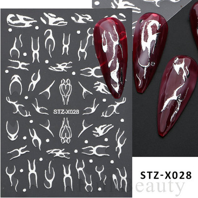 Μαύρο ασημί αστέρι 3D αυτοκόλλητο νυχιών Χρυσή καρδιά Αγγλικά γράμματα Εικόνα Αυτοκόλλητο συρόμενο φύλλο χειμερινού μανικιούρ Νυχιών Διακόσμηση NFCB