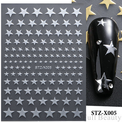 Μαύρο ασημί αστέρι 3D αυτοκόλλητο νυχιών Χρυσή καρδιά Αγγλικά γράμματα Εικόνα Αυτοκόλλητο συρόμενο φύλλο χειμερινού μανικιούρ Νυχιών Διακόσμηση NFCB