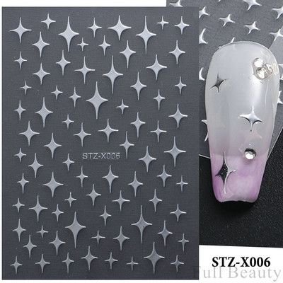 Μαύρο ασημί αστέρι 3D αυτοκόλλητο νυχιών Χρυσή καρδιά Αγγλικά γράμματα Εικόνα Αυτοκόλλητο συρόμενο φύλλο χειμερινού μανικιούρ Νυχιών Διακόσμηση NFCB