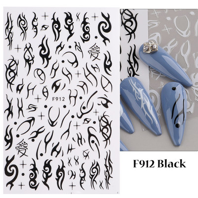 Μαύρο ασημί αστέρι 3D αυτοκόλλητο νυχιών Χρυσή καρδιά Αγγλικά γράμματα Εικόνα Αυτοκόλλητο συρόμενο φύλλο χειμερινού μανικιούρ Νυχιών Διακόσμηση NFCB