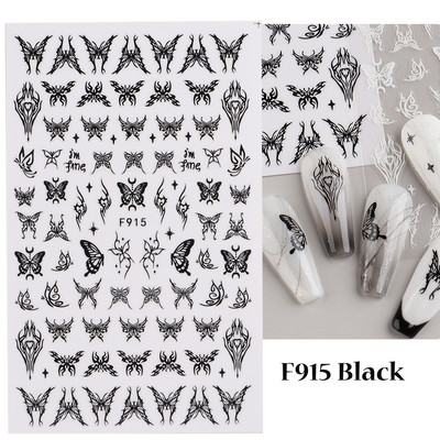 Μαύρο ασημί αστέρι 3D αυτοκόλλητο νυχιών Χρυσή καρδιά Αγγλικά γράμματα Εικόνα Αυτοκόλλητο συρόμενο φύλλο χειμερινού μανικιούρ Νυχιών Διακόσμηση NFCB