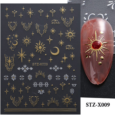 Μαύρο ασημί αστέρι 3D αυτοκόλλητο νυχιών Χρυσή καρδιά Αγγλικά γράμματα Εικόνα Αυτοκόλλητο συρόμενο φύλλο χειμερινού μανικιούρ Νυχιών Διακόσμηση NFCB