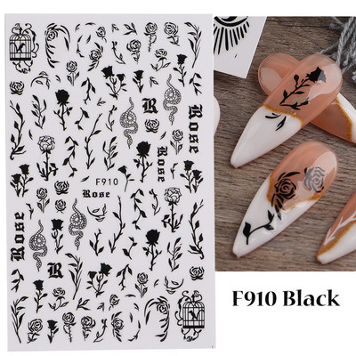 Μαύρο ασημί αστέρι 3D αυτοκόλλητο νυχιών Χρυσή καρδιά Αγγλικά γράμματα Εικόνα Αυτοκόλλητο συρόμενο φύλλο χειμερινού μανικιούρ Νυχιών Διακόσμηση NFCB