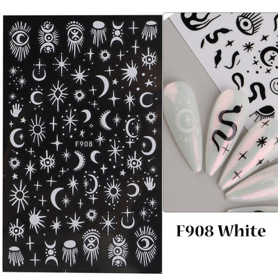 Μαύρο ασημί αστέρι 3D αυτοκόλλητο νυχιών Χρυσή καρδιά Αγγλικά γράμματα Εικόνα Αυτοκόλλητο συρόμενο φύλλο χειμερινού μανικιούρ Νυχιών Διακόσμηση NFCB