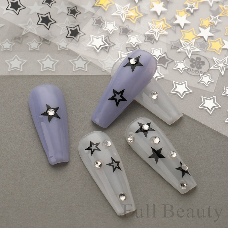 Μαύρο ασημί αστέρι 3D αυτοκόλλητο νυχιών Χρυσή καρδιά Αγγλικά γράμματα Εικόνα Αυτοκόλλητο συρόμενο φύλλο χειμερινού μανικιούρ Νυχιών Διακόσμηση NFCB