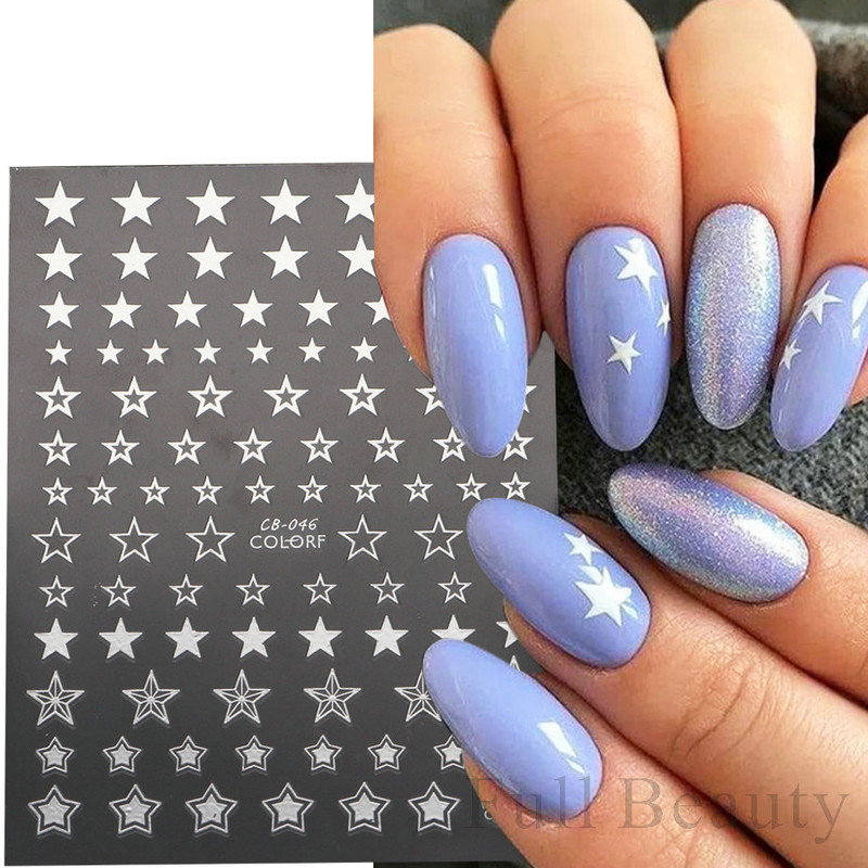 Μαύρο ασημί αστέρι 3D αυτοκόλλητο νυχιών Χρυσή καρδιά Αγγλικά γράμματα Εικόνα Αυτοκόλλητο συρόμενο φύλλο χειμερινού μανικιούρ Νυχιών Διακόσμηση NFCB