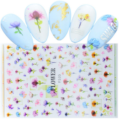 1 τμχ Εξαιρετικά λεπτό αυτοκόλλητο συρόμενο γράμμα για διακοσμήσεις νυχιών Αυτοκόλλητο Decal Flower Leaves Girl Manicure Tips