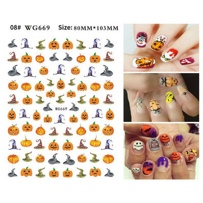 3D Božićni dizajn noktiju za Noć vještica 2022. Naljepnica za Nail Art Lubanja Kost Zmija Pahuljica Zimske naljepnice Manikura Dekoracija noktiju