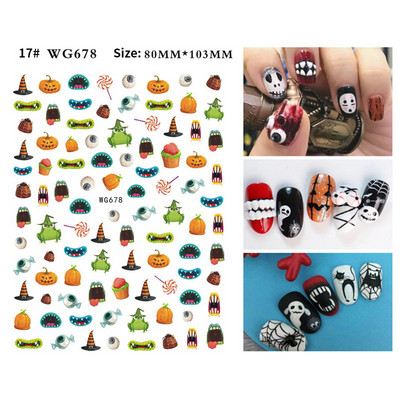 3D Božićni dizajn noktiju za Noć vještica 2022. Naljepnica za Nail Art Lubanja Kost Zmija Pahuljica Zimske naljepnice Manikura Dekoracija noktiju