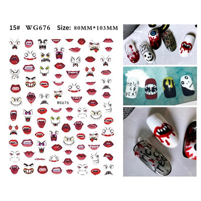 3D Božićni dizajn noktiju za Noć vještica 2022. Naljepnica za Nail Art Lubanja Kost Zmija Pahuljica Zimske naljepnice Manikura Dekoracija noktiju