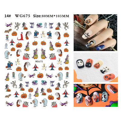 3D Božićni dizajn noktiju za Noć vještica 2022. Naljepnica za Nail Art Lubanja Kost Zmija Pahuljica Zimske naljepnice Manikura Dekoracija noktiju