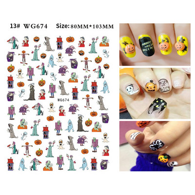 3D Božićni dizajn noktiju za Noć vještica 2022. Naljepnica za Nail Art Lubanja Kost Zmija Pahuljica Zimske naljepnice Manikura Dekoracija noktiju