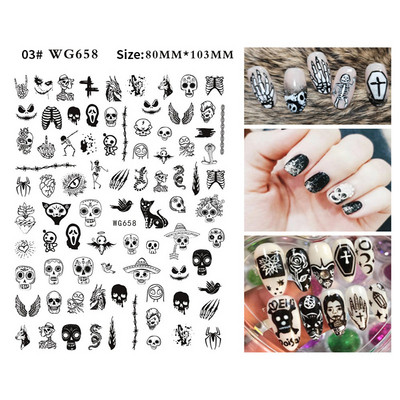 3D Božićni dizajn noktiju za Noć vještica 2022. Naljepnica za Nail Art Lubanja Kost Zmija Pahuljica Zimske naljepnice Manikura Dekoracija noktiju