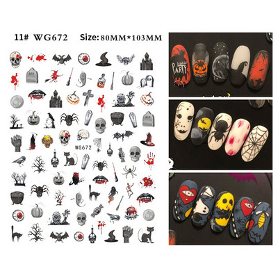 3D Božićni dizajn noktiju za Noć vještica 2022. Naljepnica za Nail Art Lubanja Kost Zmija Pahuljica Zimske naljepnice Manikura Dekoracija noktiju