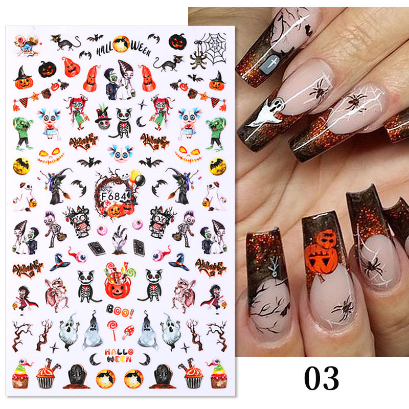 3D Božićni dizajn noktiju za Noć vještica 2022. Naljepnica za Nail Art Lubanja Kost Zmija Pahuljica Zimske naljepnice Manikura Dekoracija noktiju