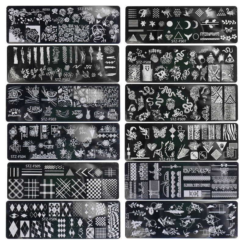 Nail Art Stamp Tanjur Rose Plaid Moon Snake Lace Nail Stamping Tanjur Predložak Slika Ploče Nail Art DIY Decoration Drop Shipping