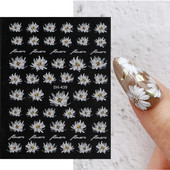 3D küünekleebised valged lilled karikakrad lilled Lehed kleebised elegantsed küünekleebised kleepuvad liugurid võlusid maniküüri kaunistused TRDH439