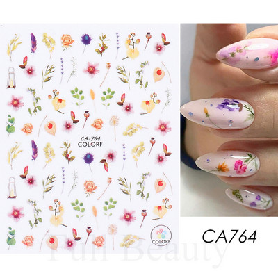 3D küünekleebised valged lilled karikakrad lilled Lehed kleebised elegantsed küünekleebised kleepuvad liugurid võlusid maniküüri kaunistused TRDH439