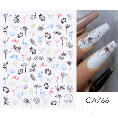 3D küünekleebised valged lilled karikakrad lilled Lehed kleebised elegantsed küünekleebised kleepuvad liugurid võlusid maniküüri kaunistused TRDH439