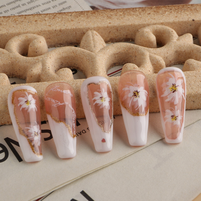 3D küünekleebised valged lilled karikakrad lilled Lehed kleebised elegantsed küünekleebised kleepuvad liugurid võlusid maniküüri kaunistused TRDH439