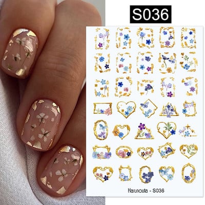 Harunouta ροζ γυμνό γαλλικό αυτοκόλλητο νυχιών 3D γραμμή καρδιών κυμάτων λουλουδιών γεωμετρικά συρόμενα μανικιούρ Διακόσμηση νυχιών