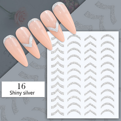 Harunouta ροζ γυμνό γαλλικό αυτοκόλλητο νυχιών 3D γραμμή καρδιών κυμάτων λουλουδιών γεωμετρικά συρόμενα μανικιούρ Διακόσμηση νυχιών