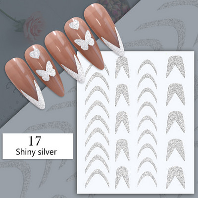 Harunouta ροζ γυμνό γαλλικό αυτοκόλλητο νυχιών 3D γραμμή καρδιών κυμάτων λουλουδιών γεωμετρικά συρόμενα μανικιούρ Διακόσμηση νυχιών