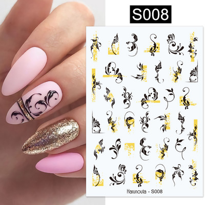 Harunouta ροζ γυμνό γαλλικό αυτοκόλλητο νυχιών 3D γραμμή καρδιών κυμάτων λουλουδιών γεωμετρικά συρόμενα μανικιούρ Διακόσμηση νυχιών