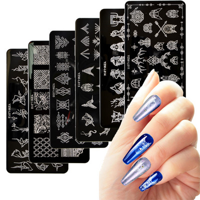 1PC 12*6cm Nail Art Predlošci Dizajn ploča za utiskivanje Cvijet Životinje Staklo Temperatura Čipka Predlošci za pečate Slika ploča