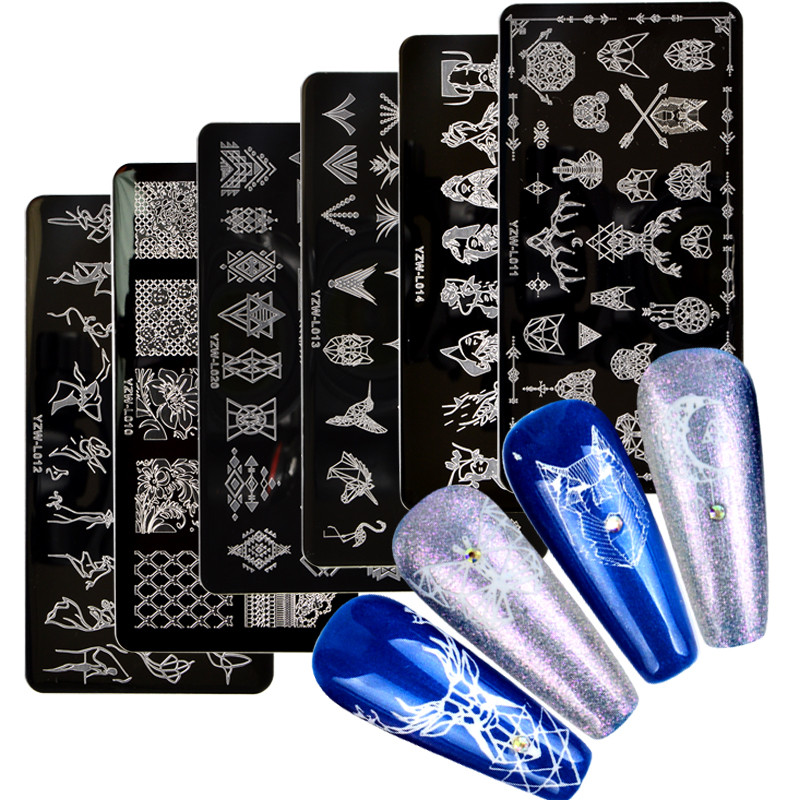 1PC 12*6cm Șabloane Nail Art Placă de ștanțare Design Floare Animal Sticlă Temperatură Dantela Șabloane Ștampile Placi Imagine