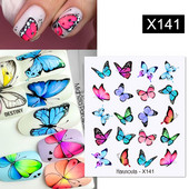 Harunouta Butterfly Flower Design Leaves Nail Water Decals Color Wave Γούρια γεωμετρικής γραμμής Sliders Συμβουλές διακόσμησης για τέχνη νυχιών
