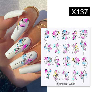 Harunouta Butterfly Flower Design Leaves Nail Water Decals Цветна вълна Геометрична линия Талисмани Плъзгачи Съвети за декорация за ноктопластика