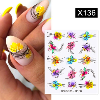 Harunouta Butterfly Flower Design Leaves Nail Water Decals Цветна вълна Геометрична линия Талисмани Плъзгачи Съвети за декорация за ноктопластика