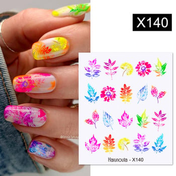 Harunouta Butterfly Flower Design Leaves Nail Water Decals Цветна вълна Геометрична линия Талисмани Плъзгачи Съвети за декорация за ноктопластика