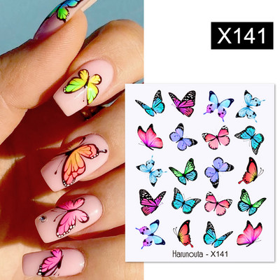 Harunouta Butterfly Flower Design Leaves Nail Water Decals Color Wave Γούρια γεωμετρικής γραμμής Sliders Συμβουλές διακόσμησης για τέχνη νυχιών