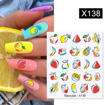 Harunouta Butterfly Flower Design Leaves Nail Water Decals Color Wave Γούρια γεωμετρικής γραμμής Sliders Συμβουλές διακόσμησης για τέχνη νυχιών