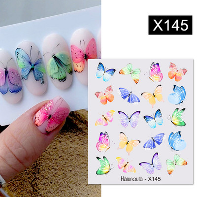 Harunouta Butterfly Flower Design Leaves Nail Water Decals Color Wave Γούρια γεωμετρικής γραμμής Sliders Συμβουλές διακόσμησης για τέχνη νυχιών