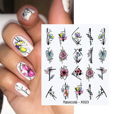 Harunouta Butterfly Flower Design Leaves Nail Water Decals Color Wave Γούρια γεωμετρικής γραμμής Sliders Συμβουλές διακόσμησης για τέχνη νυχιών