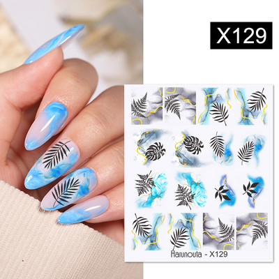 Harunouta Butterfly Flower Design Leaves Nail Water Decals Color Wave Γούρια γεωμετρικής γραμμής Sliders Συμβουλές διακόσμησης για τέχνη νυχιών