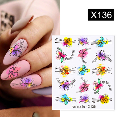 Harunouta Butterfly Flower Design Leaves Nail Water Decals Color Wave Γούρια γεωμετρικής γραμμής Sliders Συμβουλές διακόσμησης για τέχνη νυχιών