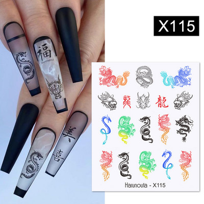 Harunouta Butterfly Flower Design Leaves Nail Water Decals Color Wave Γούρια γεωμετρικής γραμμής Sliders Συμβουλές διακόσμησης για τέχνη νυχιών