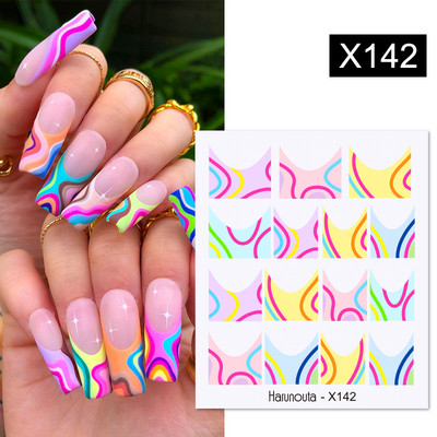 Harunouta Butterfly Flower Design Leaves Nail Water Decals Color Wave Γούρια γεωμετρικής γραμμής Sliders Συμβουλές διακόσμησης για τέχνη νυχιών
